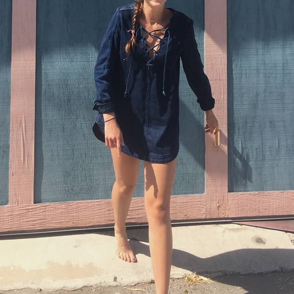 Free People Denim Lace up Tunic Dress - Picture 2 of 7